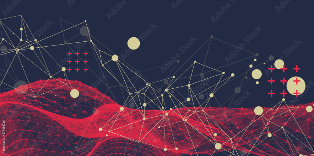 Aufkleber The abstract wave is made in a frame style. Template for science and technology presentation. Hand drawn vector.