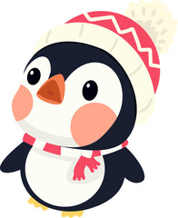 penguin with scarf and hat cartoon