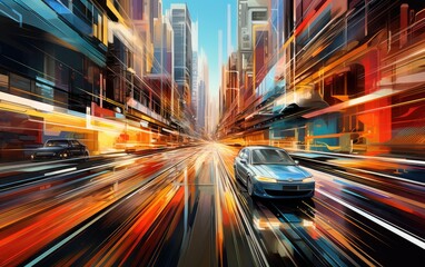 Fototapeta premium A colorful motion speed background at the futuristic city.