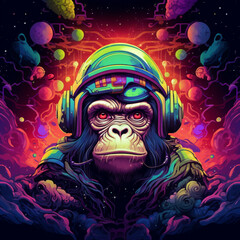 monkey with headphones illustration