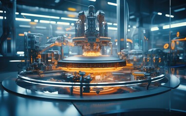 Automatic machine at night in the factory.