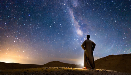Divine Covenant: Abraham Receives God's Promise Amidst the Countless Stars in the Night Sky - obrazy, fototapety, plakaty
