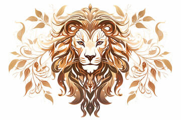 Leo zodiac symbol in gold tones on a white background