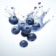 blueberries with water splash on white background, blueberries isolated on white background, blueberries falling into water, blueberries in splash isolated, blueberries in water splash,easy to cut out