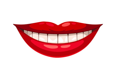 Red lips concept. Beauty, aesthetics and elegance. Make up and glamour. Sexy woman or girl. Graphic element for website. Cartoon flat vector illustration isolated on white background