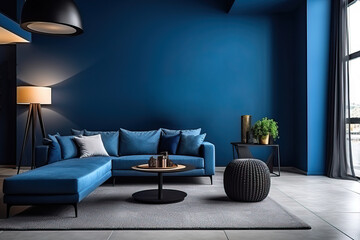 Minimalist Sitting Room Interior in Tones of Blue