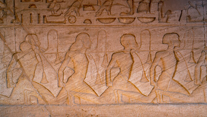 Hieroglyphics on a wall of an Egyptian Temple at Abu Simbel