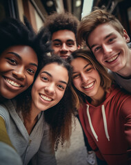 Teen Squad: Cheerful Interracial Selfie of Smiling Teen Friends