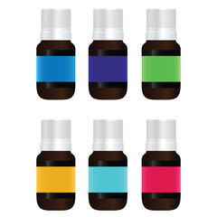 Set of essential oil bottle vector illustration. Small bottle clipart 