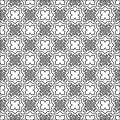 Black lines on white background.
Wallpaper with figures from lines. Abstract geometric black and white pattern for web page, textures, card, poster, fabric, textile. Monochrome design. 