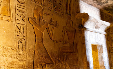 Hieroglyphics on a wall of an Egyptian Temple at Abu Simbel