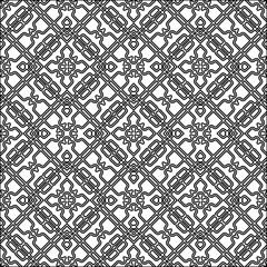 Black lines on white background.
Wallpaper with figures from lines. Abstract geometric black and white pattern for web page, textures, card, poster, fabric, textile. Monochrome design. 