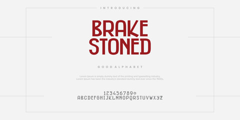 Brake Stoned Modern minimal abstract alphabet fonts. Typography technology, electronic, movie, digital, music, future, logo creative font. vector illustration - obrazy, fototapety, plakaty
