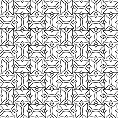 Black lines on white background.
Wallpaper with figures from lines. Abstract geometric black and white pattern for web page, textures, card, poster, fabric, textile. Monochrome design. 