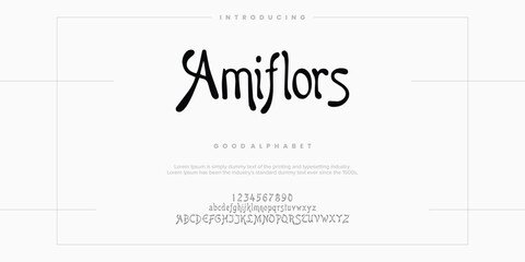 Amiflors abstract alphabet font. Minimal technology typography, Creative urban sport fashion futuristic font and with numbers. vector illustration