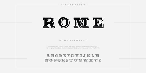 Rome Modern abstract digital alphabet font. Minimal technology typography, Creative urban sport fashion futuristic font and with numbers. vector illustration