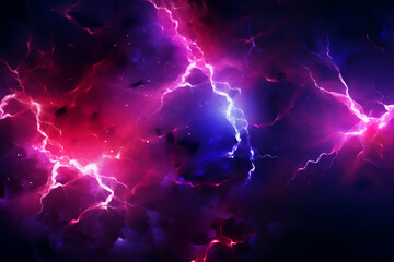 Bright abstract lightning in the sky. Colorful flash of explosion in futuristic outer space.
