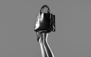 Beautiful legs woman. Stylish female leather bag. Perfect female legs wearing high heels. Shapely...