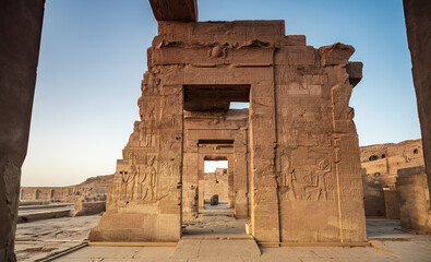 An ancient hallway. of hieroglyphics  at the temple of Kom Ombo 