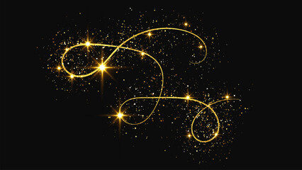 Gold glittering confetti wave and stardust