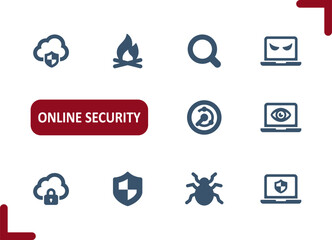 Online Security Icons. Data, Virus, Antivirus, Scan, Internet, Hacking, Hacker, Bug Icon