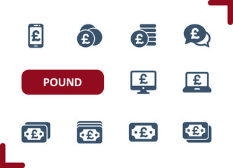 Pound Icons. Cash, Pound Sterling, Bill, Money, Buy, Pay, Buying, Paying Icon