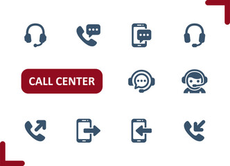 Call Center Icons. Customer Service, Customer Support, Headset, Phone, Telephone, Phone Call Icon