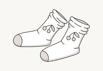 Sketch of socks concept. Minimalistic creativity and art. Fashion and style. Trendy clothes for cold weather. Template and layout. Linear flat vector illustration isolated on grey background