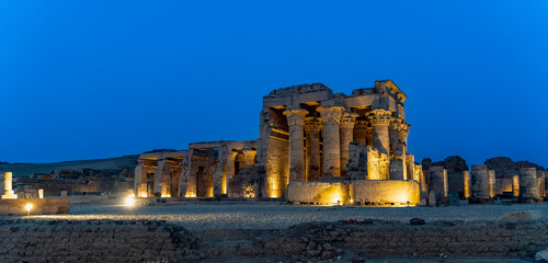 An ancient temple of Kom Ombo at night