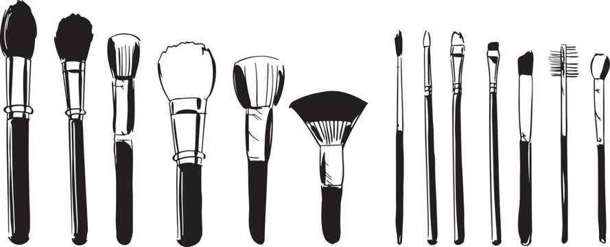 set of brushes, varied set of makeup brushes