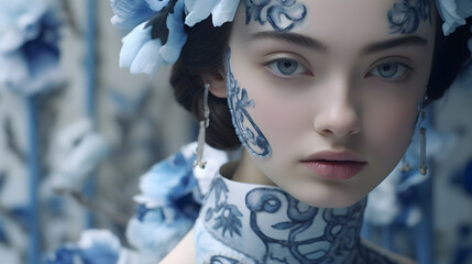 Serenidad Juvenil: Retrato de 18 Años en Porcelana modelo latina con tema de porcelana, belleza y modelaje, fashion moda - obrazy, fototapety, plakaty