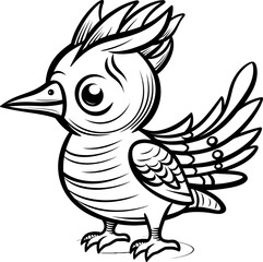 Hoopoe cute animal vector image, black and white coloring page