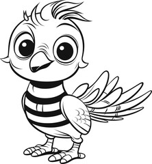 Hoopoe cute animal vector image, black and white coloring page