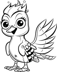 Hoopoe cute animal vector image, black and white coloring page