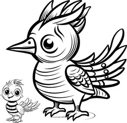 Hoopoe cute animal vector image, black and white coloring page