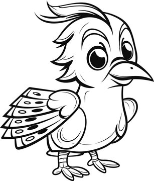 Hoopoe cute animal vector image, black and white coloring page