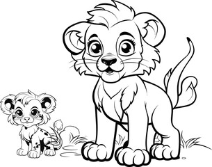 Lion animal cute vector image, coloring page