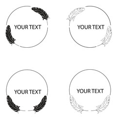 Set of frame with bird feathers isolated on white background. Design for invitations, cards, vector © Wirahadi