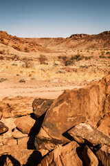 Rock art engravings at Twyfelfontein, Kunene, Namibia.  These engravings are the authentic work of...