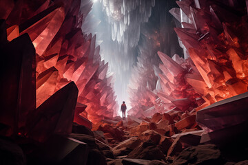 big red crystals in the cave