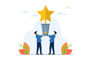Concept of work achievement and success, awards, business teamwork, successful work achievement or team victory, winner or leadership, career success or champion celebration, profit growth.