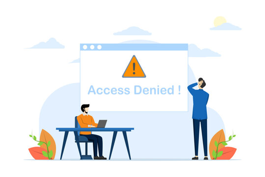 IP address concept, 404 error page, access denied, account block, little person confused with access denied. Illustration for websites, landing pages, mobile apps, posters and banners.