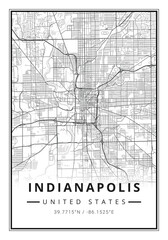 Street map art of Indianapolis city in USA - United States of America - America