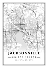 Street map art of Jacksonville city in USA - United States of America - America