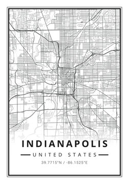 Street map art of Indianapolis city in USA - United States of America - America