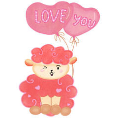 Sheep with heart-shaped balloons
