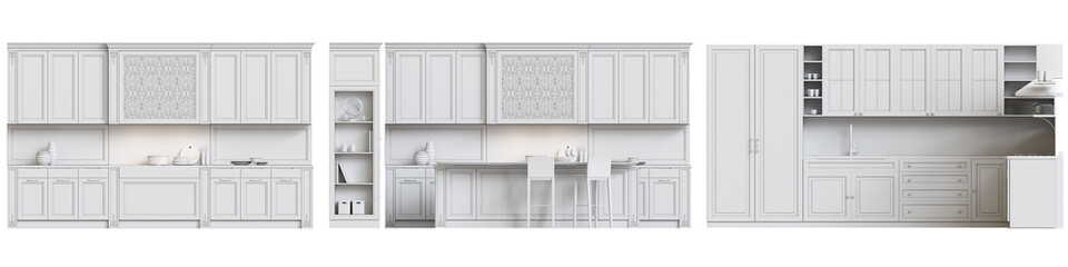 Fototapeta premium modern kitchen isolated on transparent background, home furniture, 3D illustration, cg render