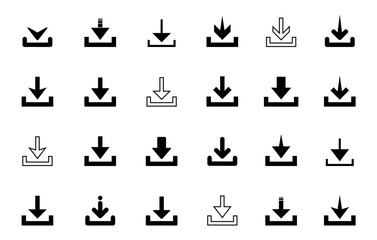 Download icon vector in various style. Down arrow sign symbol