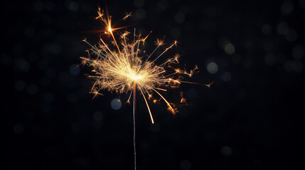 Burning sparkler on dark background with bokeh effect