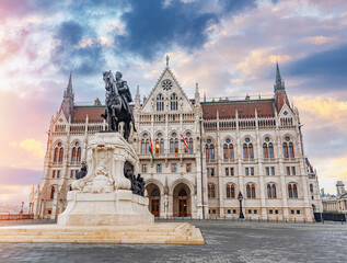Fototapeta premium Parliament building in Budapest. Hungary. The building of the Hungarian Parliament is located on the banks of the Danube River, in the center of Budapest.